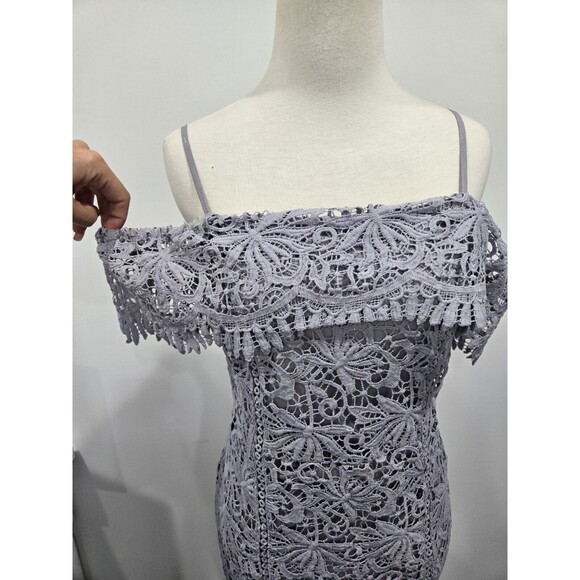 Boohoo Crochet Lace Open Off Shoulder Wedding Guest Blue Cocktail Dress Sz‎ 4 - Picture 5 of 9